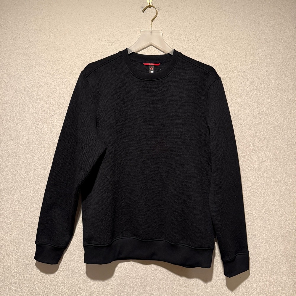 Gerry Mens Black Textured Waffle Knit Crewneck‎ Sweatshirt Medium Long Sleeve